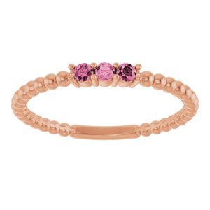 14K Rose Gold Natural Pink Tourmaline Beaded Ring