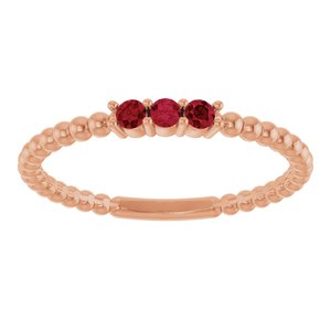 14K Rose Gold Natural Ruby Beaded Ring