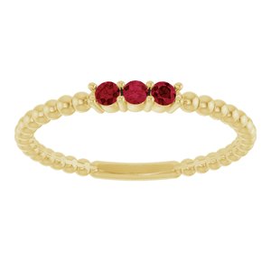 14K Yellow Gold Lab-Grown Ruby Beaded Ring