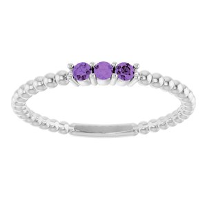 Platinum Natural Amethyst Beaded Ring