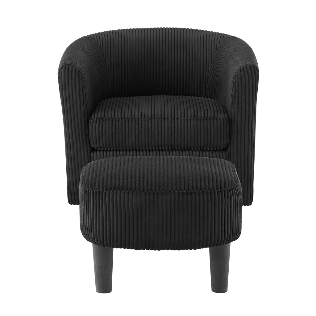 Swivel Accent Chair 360° Comfy Recliner Corduroy Arm Chair Single Sofa with Ottoman for Living Room Bedroom,Black