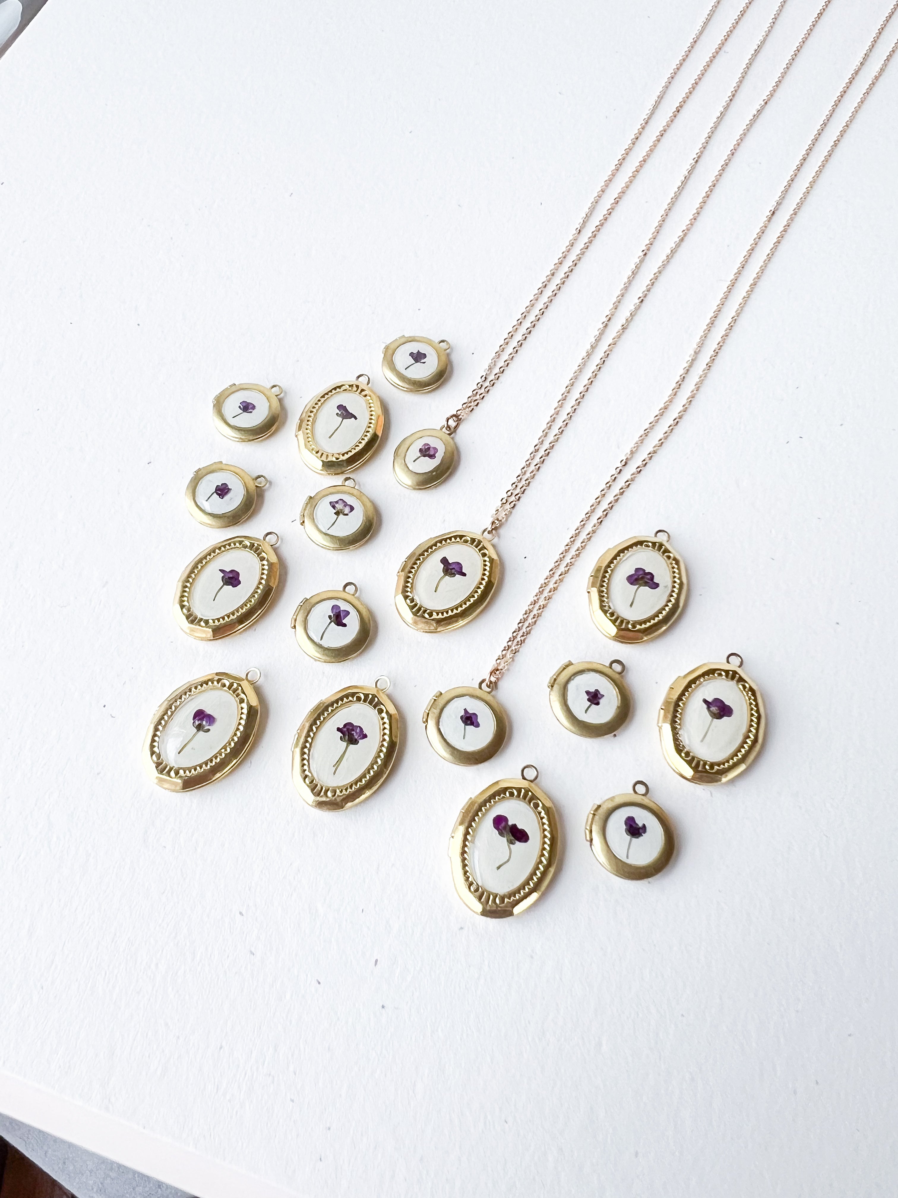 Wildflower Lockets with Real Purple Flowers