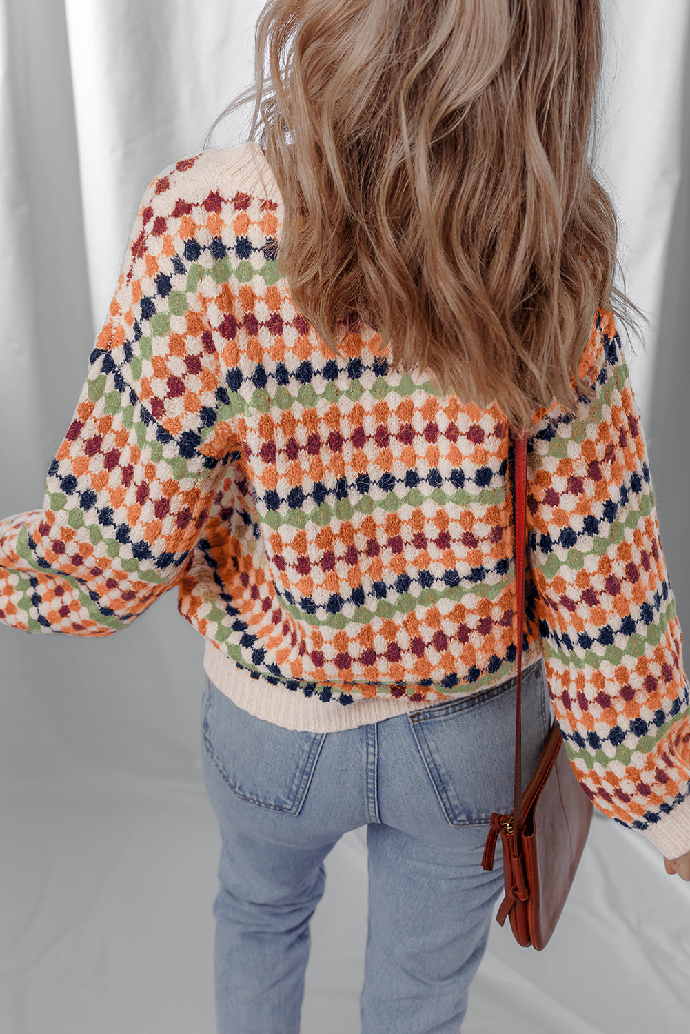 Stripe Dotty Knit Drop Shoulder Sweater