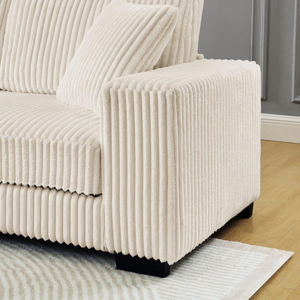 Corduroy Tufted Upholstered Sleeper Sectional Sofa, L-Shaped Modular Convertible Sofa ,The arc-shaped footstool can be placed freely on the left and right-Beige