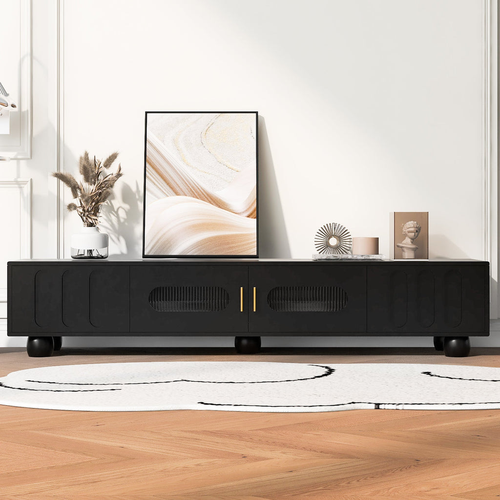 U-Can Modern TV Stand for TVs up to 80 Inches, Entertainment Center with Glass Door, TV Storage Cabinet with Solid Wood Legs and Metal Handles for Living room(OLD SKU:WF323694AAB )