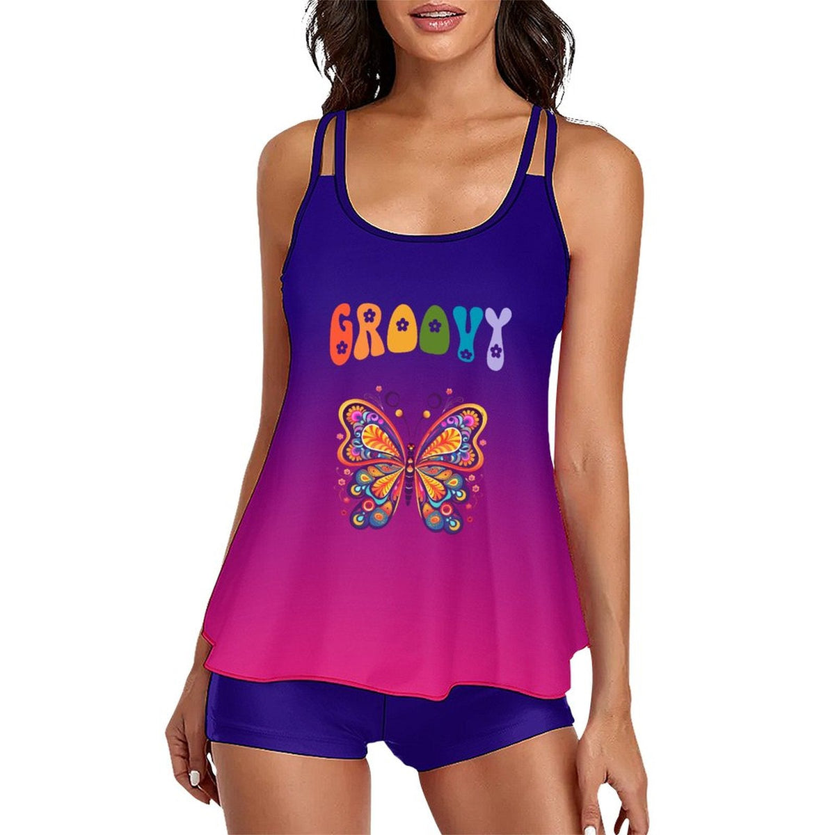 Groovy Butterfly Tankini Two-Piece Swimsuit for Women (Made in USA)