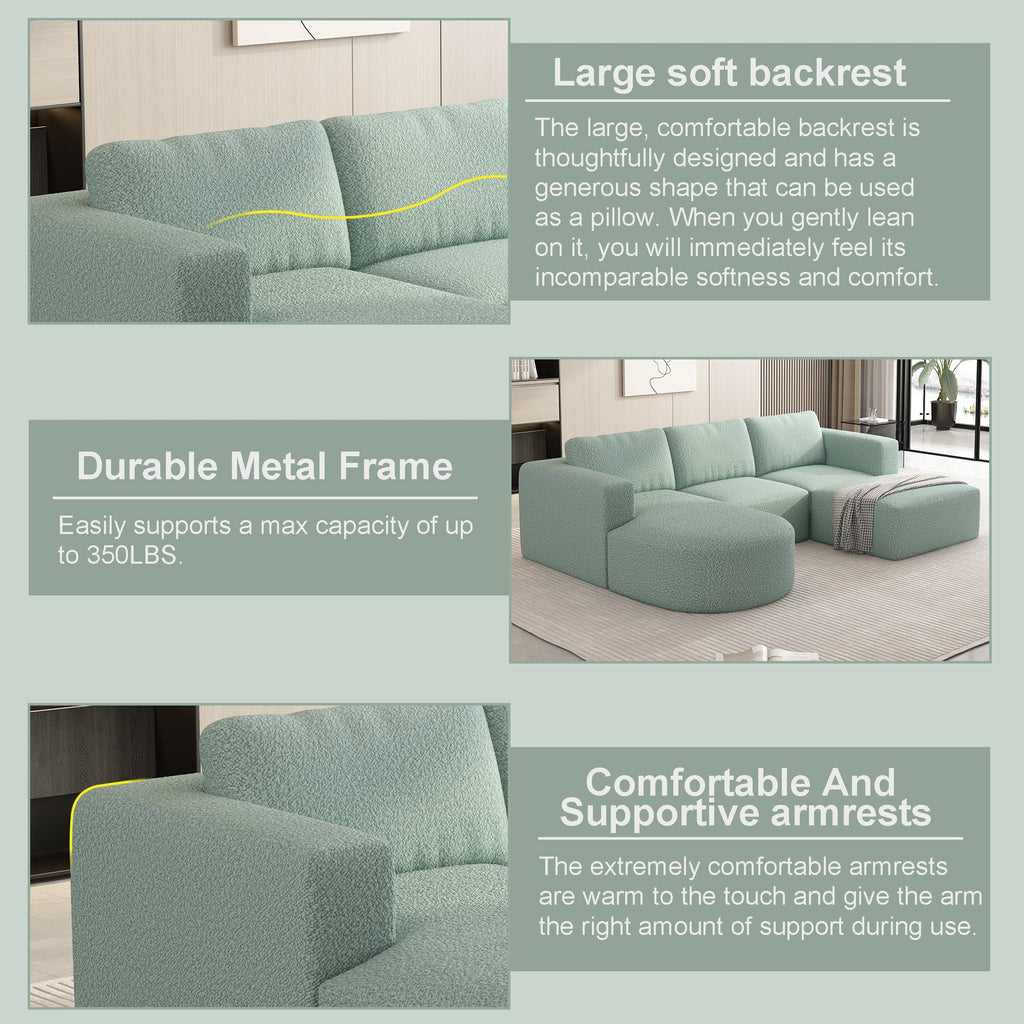 104.32*70.86 Modular Sectional Sofa Sleeper Couch, Sectional Sofa with Chaise and Ottoman, Convertible U Shaped Modular Sofa Set. Compressed spon, Light Green (Combo A+B+C+D)