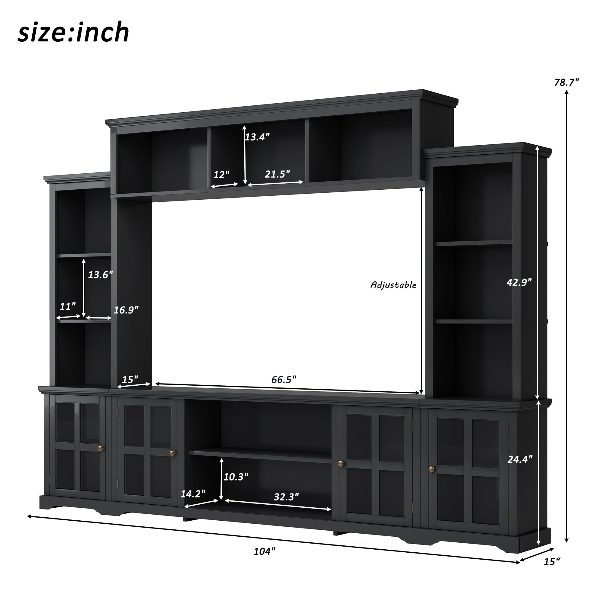 [VIDEO provided] ON-TREND Minimalism Entertainment Wall Unit with Bridge, Modern TV Console Table for TVs Up to 70', Multifunctional TV Stand with Tempered Glass Door, Black (Old SKU: SD000009AAB)