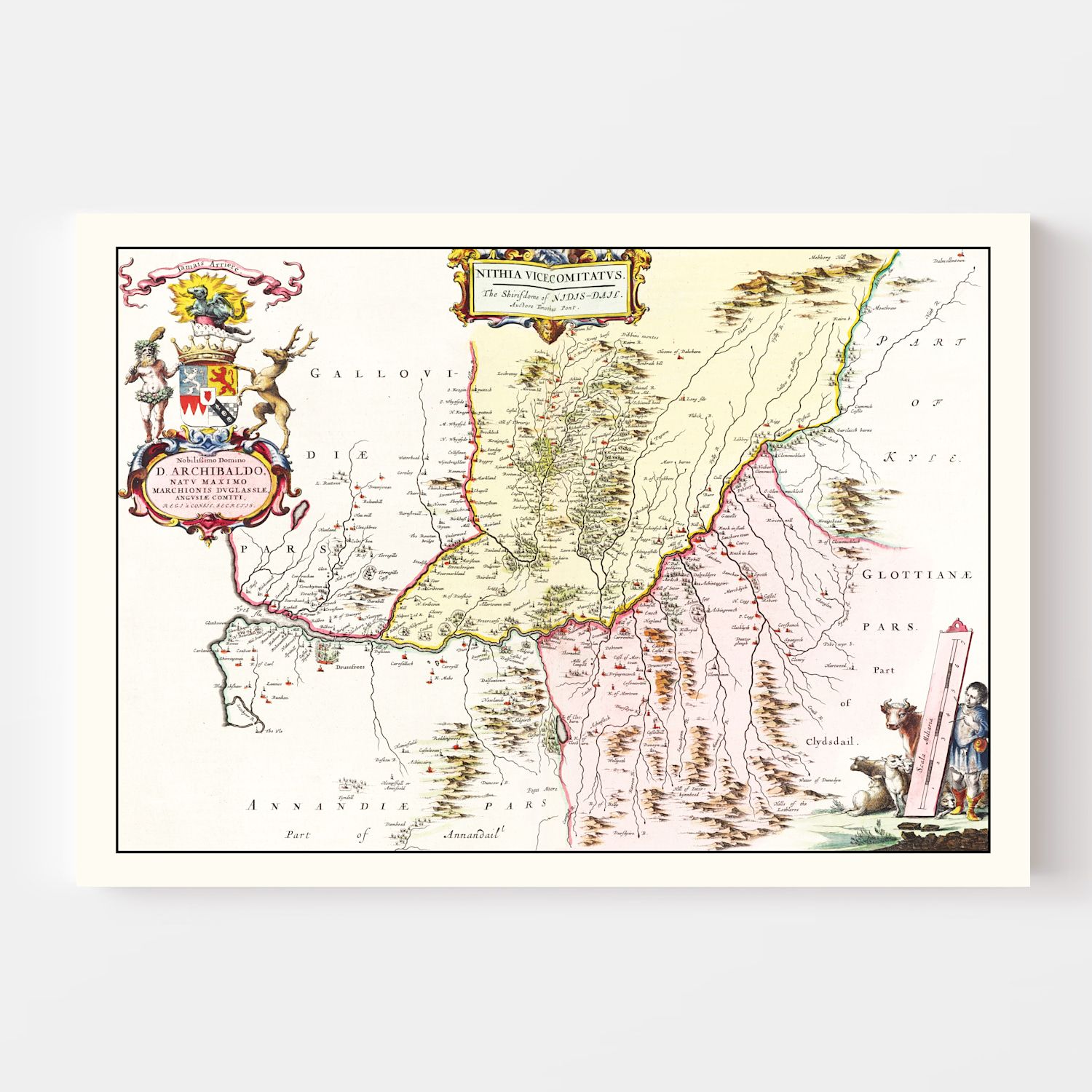 Vintage Map of Southern Scotland 1665