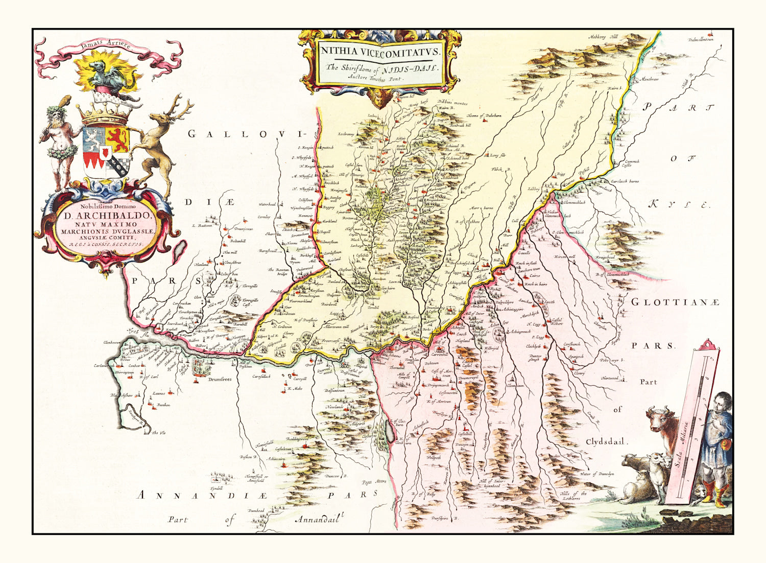 Vintage Map of Southern Scotland 1665