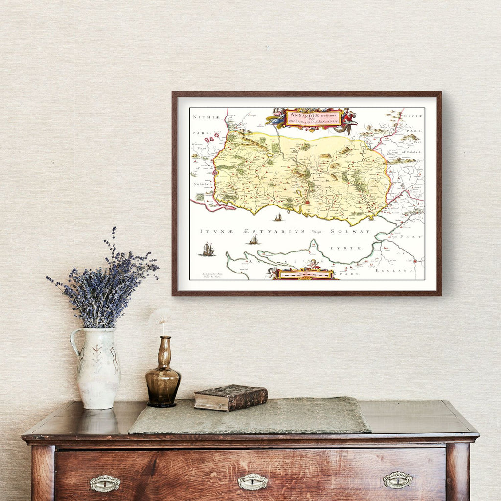 Vintage Map of Annandale, Scotland 1665