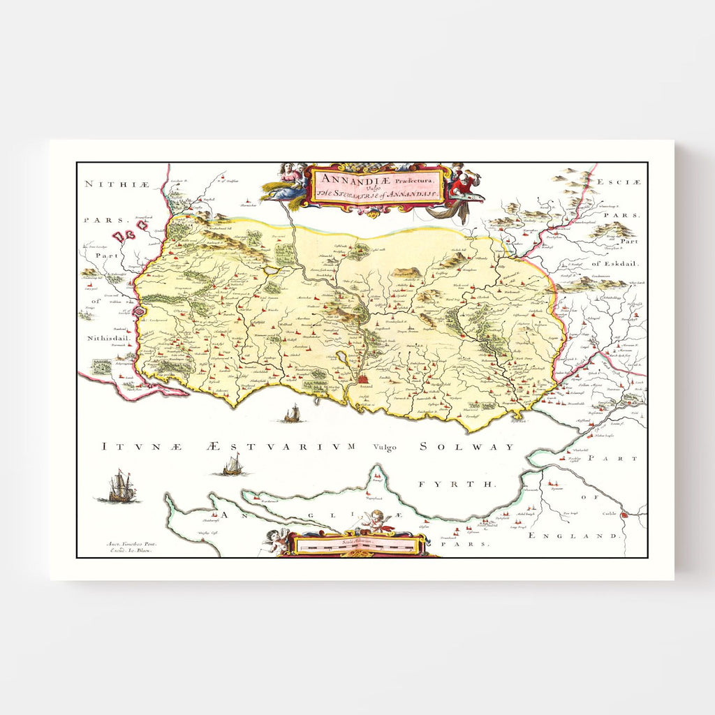 Vintage Map of Annandale, Scotland 1665