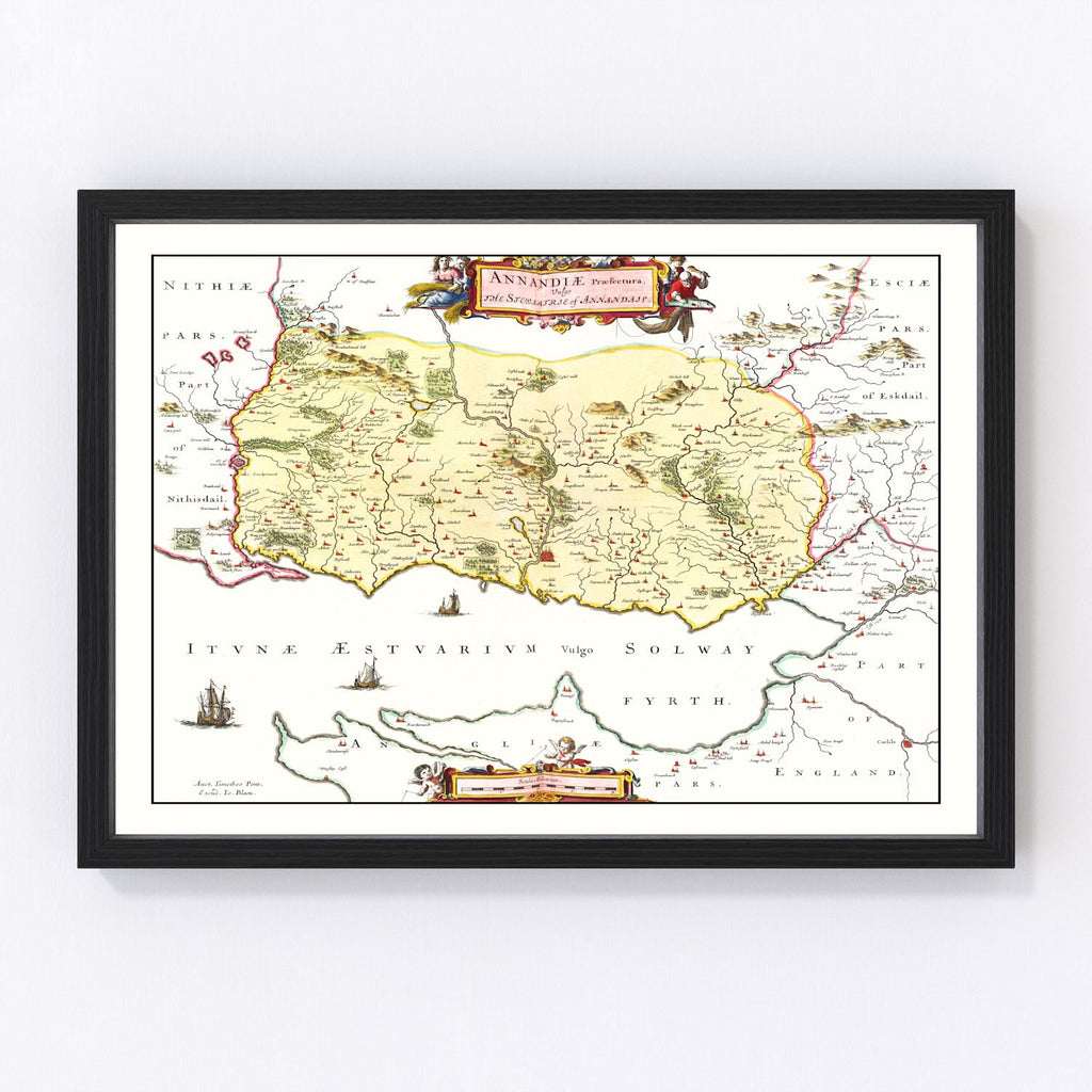 Vintage Map of Annandale, Scotland 1665