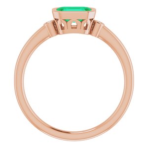 14K Rose Gold Lab-Grown Emerald & .02 CTW Natural Diamond Ring
