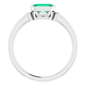 14K White Gold Lab-Grown Emerald & .02 CTW Natural Diamond Ring