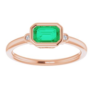 14K Rose Gold Lab-Grown Emerald & .02 CTW Natural Diamond Ring