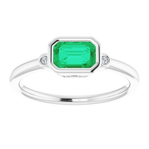 14K White Gold Lab-Grown Emerald & .02 CTW Natural Diamond Ring