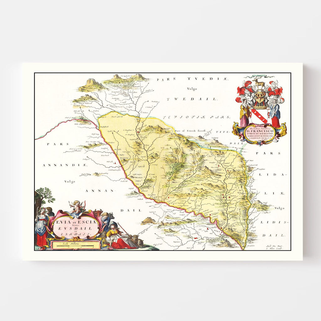 Vintage Map of Eskdale, Scotland 1665