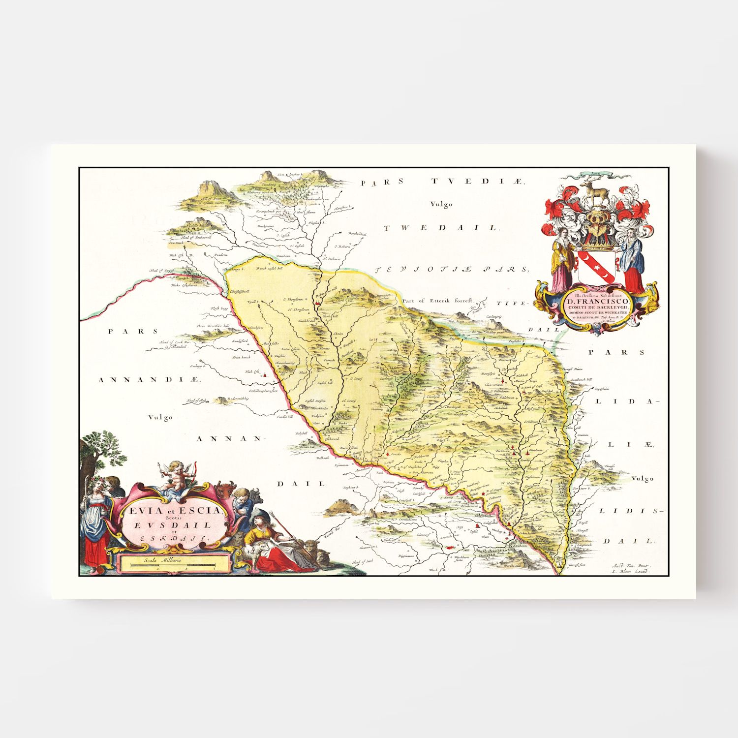 Vintage Map of Eskdale, Scotland 1665
