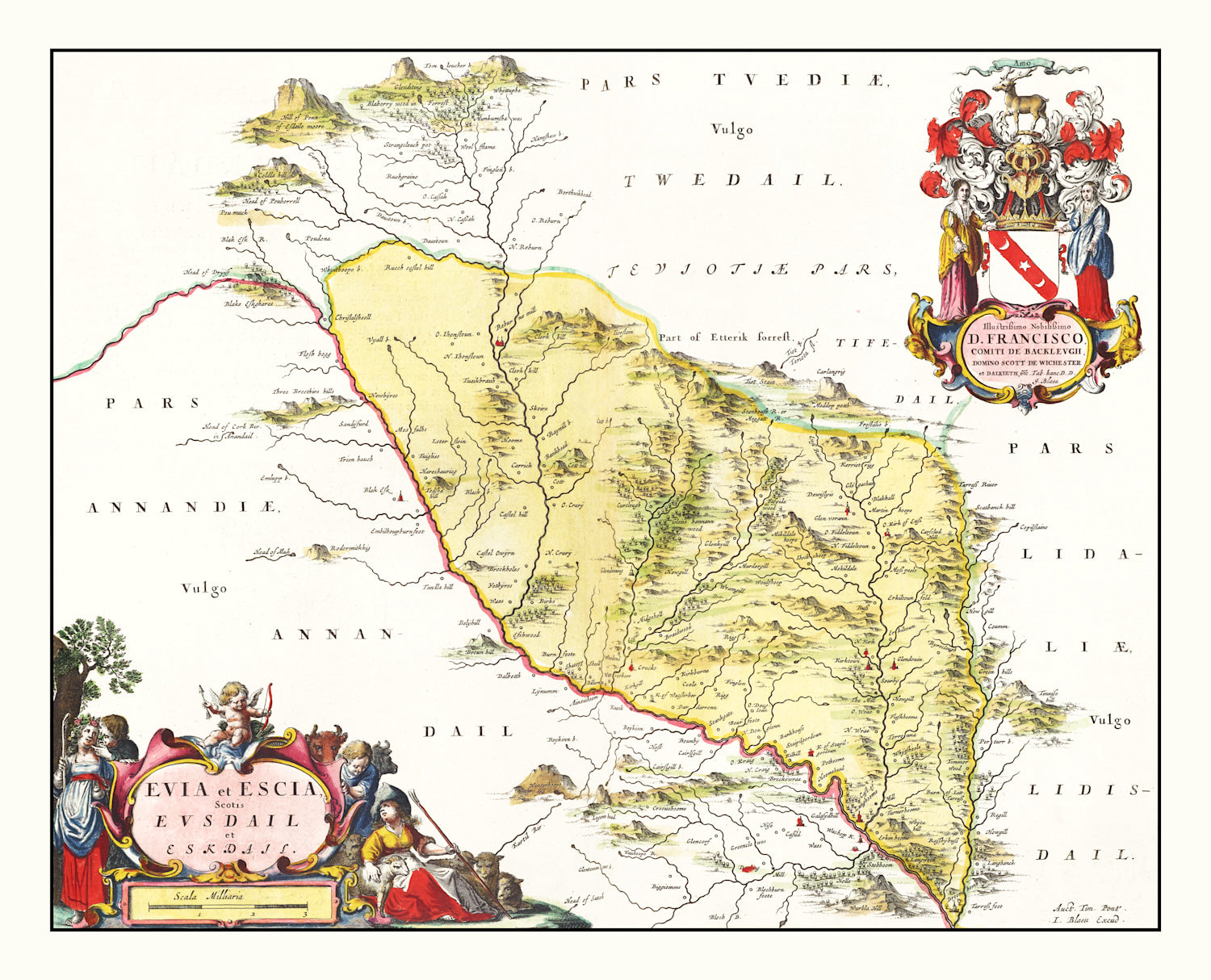 Vintage Map of Eskdale, Scotland 1665