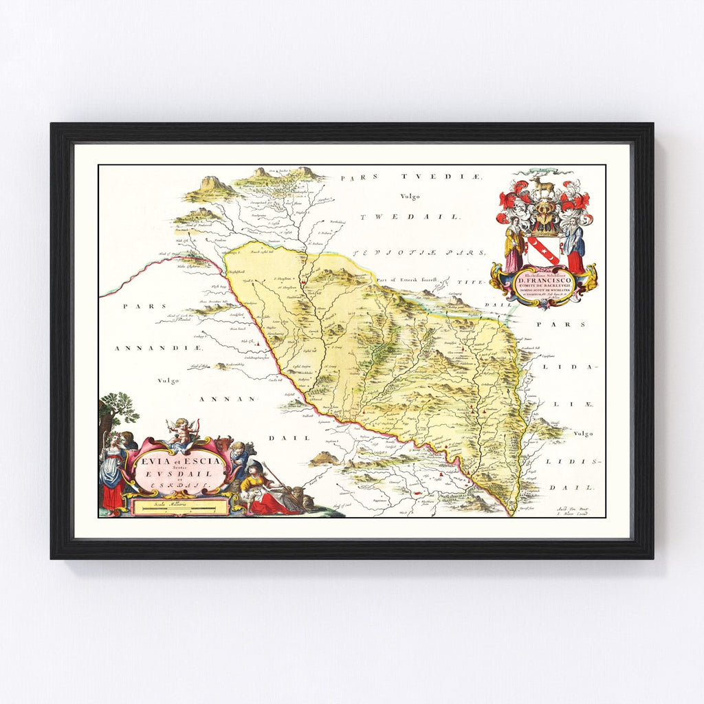Vintage Map of Eskdale, Scotland 1665