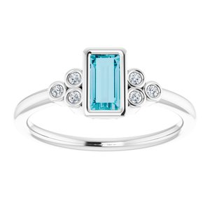 14K White Gold Natural London Blue Topaz & .06 CTW Natural Diamond Ring