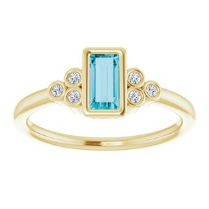 14K Yellow Gold Natural London Blue Topaz & .06 CTW Natural Diamond Ring