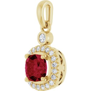 14K Yellow Gold Lab-Grown Ruby & 1/8 CTW Natural Diamond Pendant