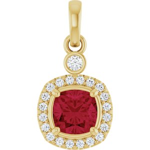 14K Yellow Gold Lab-Grown Ruby & 1/8 CTW Natural Diamond Pendant