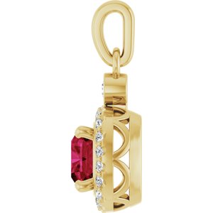 14K Yellow Gold Lab-Grown Ruby & 1/8 CTW Natural Diamond Pendant
