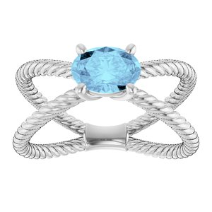 14K White Gold Natural Aquamarine Rope Ring