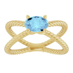 14K Yellow Gold Natural Aquamarine Rope Ring