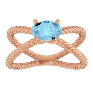 14K Rose Gold Natural Aquamarine Rope Ring