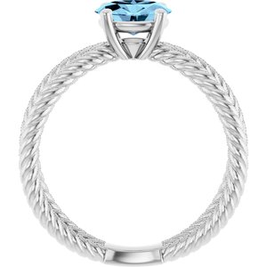 14K White Gold Natural Aquamarine Rope Ring
