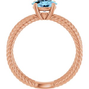 14K Rose Gold Natural Aquamarine Rope Ring