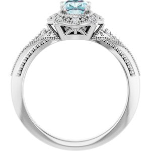 14K White Gold Natural Sky Blue Topaz & .08 CTW Natural Diamond Ring