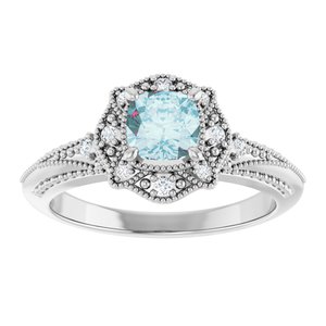 14K White Gold Natural Sky Blue Topaz & .08 CTW Natural Diamond Ring