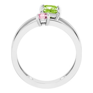 Sterling Silver Natural Peridot & Natural Pink Tourmaline Ring