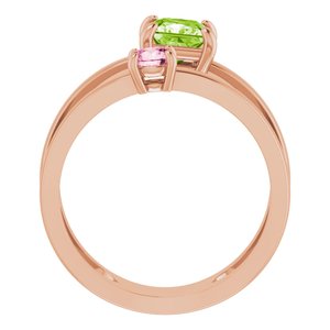 14K Rose Gold Natural Peridot & Natural Pink Tourmaline Ring