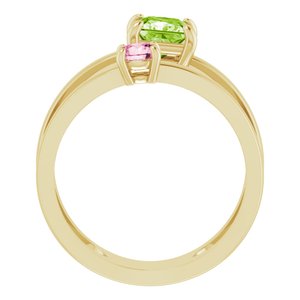 14K Yellow Gold Natural Peridot & Natural Pink Tourmaline Ring