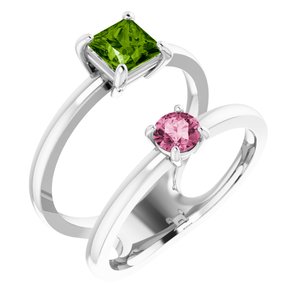 14K White Gold Natural Peridot & Natural Pink Tourmaline Ring