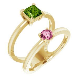 14K Yellow Gold Natural Peridot & Natural Pink Tourmaline Ring