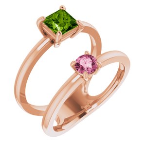 14K Rose Gold Natural Peridot & Natural Pink Tourmaline Ring