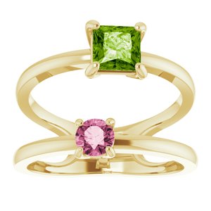 14K Yellow Gold Natural Peridot & Natural Pink Tourmaline Ring