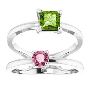 Sterling Silver Natural Peridot & Natural Pink Tourmaline Ring