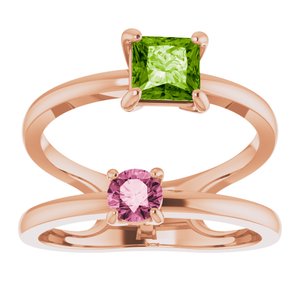 14K Rose Gold Natural Peridot & Natural Pink Tourmaline Ring