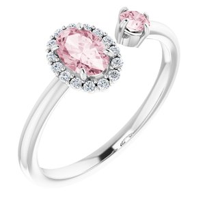 Platinum Natural Pink Morganite & 1/6 CTW Natural Diamond Halo-Style Ring