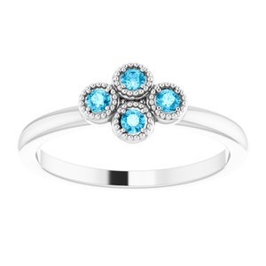 Platinum Natural Aquamarine Cluster Ring