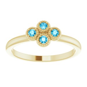 14K Yellow Gold Natural Aquamarine Cluster Ring