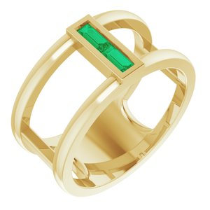 14K Yellow Gold Natural Emerald Negative Space Ring